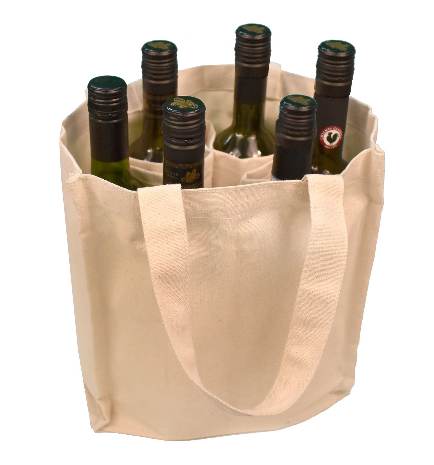 Cotton Canvas 6 bottle Wine Tote -B3800 - Just Tote Bags