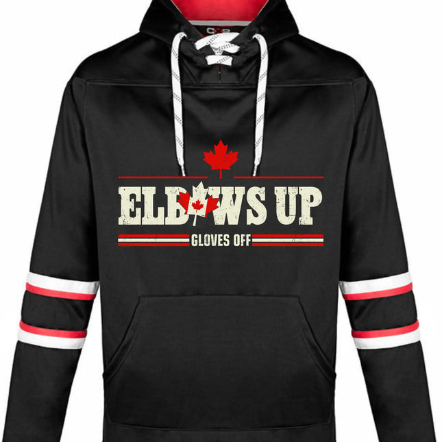 Elbows Up - Adult Pullover Hockey Lace Hooded Sweatshirt Special Offer CSW CX2