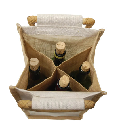 Jute 4 Bottle Wine Tote -B3785 Ecorite