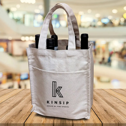 Cotton Canvas 6 bottle Wine Tote -B3800 - Just Tote Bags