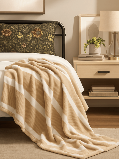 Striped Flannel Fleece Blanket -B5665 Ecorite