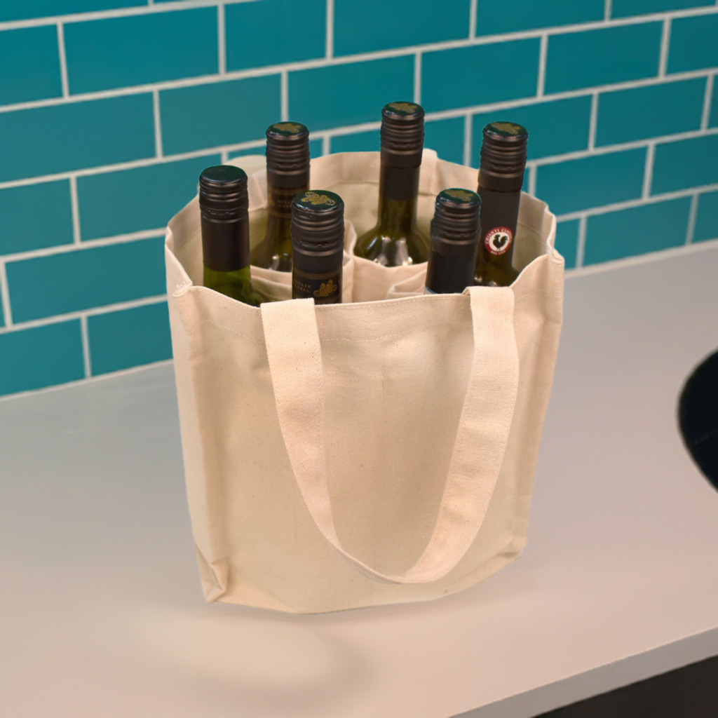 Cotton Canvas 6 bottle Wine Tote -B3800