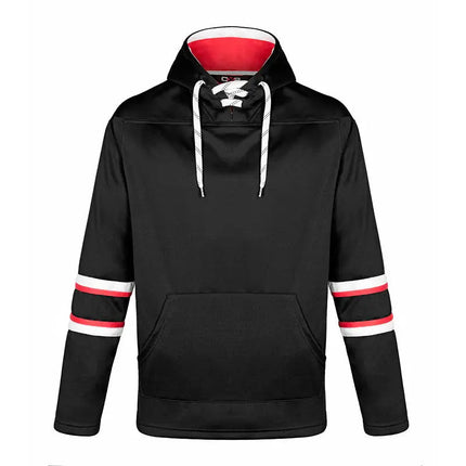 Dangle -Adult Pullover Hockey Lace Hooded Sweatshirt - Just Tote Bags