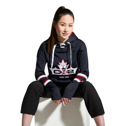 Dangle -Adult Pullover Hockey Lace Hooded Sweatshirt - Just Tote Bags