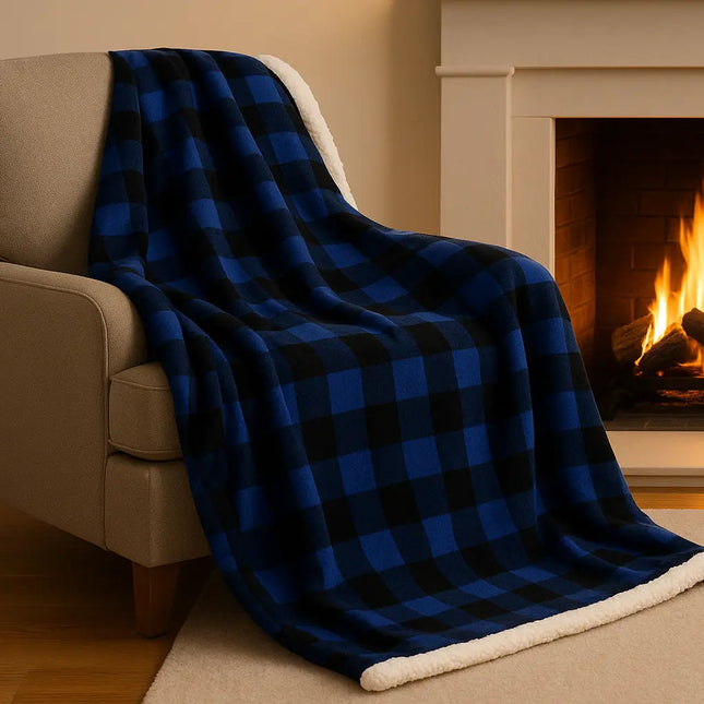 Deluxe Sherpa Throw Blanket- Buffalo Check - B5685 - Just Tote Bags