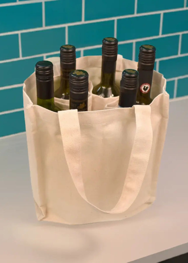 Ecorite Cotton Canvas 6 bottle Wine Tote - B3800 - Just Tote Bags