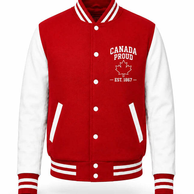 Adult Canada Proud Melton/Leather Varsity Jacket - ZDJK382CP