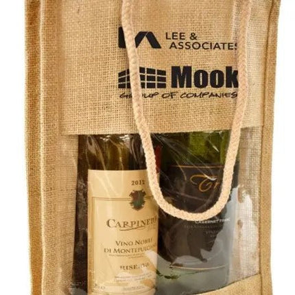 Jute Double Wine Bag - B3790 - Just Tote Bags