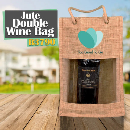Jute Double Wine Bag - B3790 - Just Tote Bags