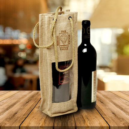 Jute Single Wine Bottle Bag - B3780 - Just Tote Bags