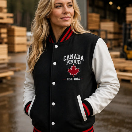 Adult Canada Proud Melton/Leather Varsity Jacket - ZDJK382CP