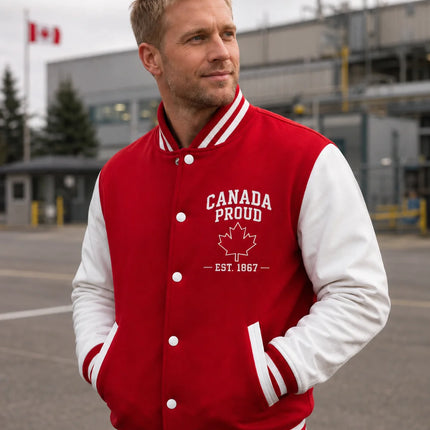 Adult Canada Proud Melton/Leather Varsity Jacket - ZDJK382CP