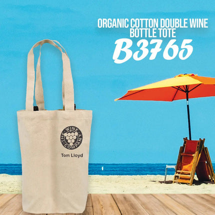 Organic Cotton Double Wine Bottle Tote - B3765 - Just Tote Bags