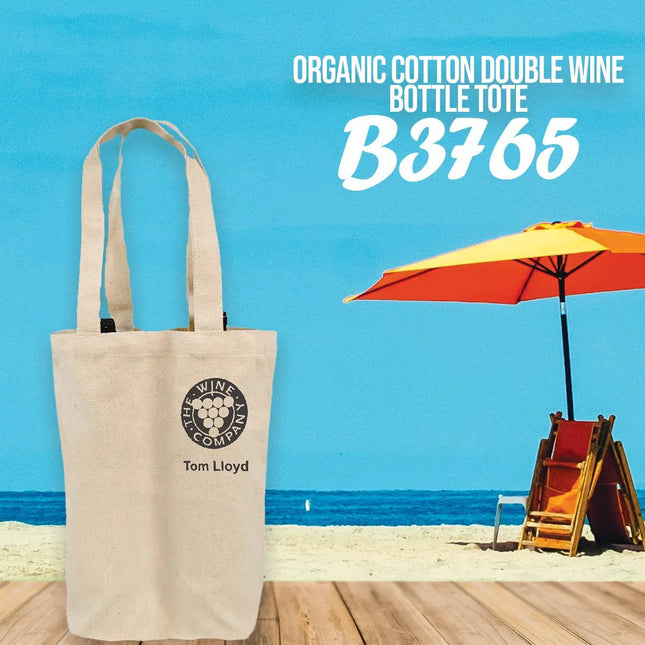 Organic Cotton Double Wine Bottle Tote - B3765 - Just Tote Bags