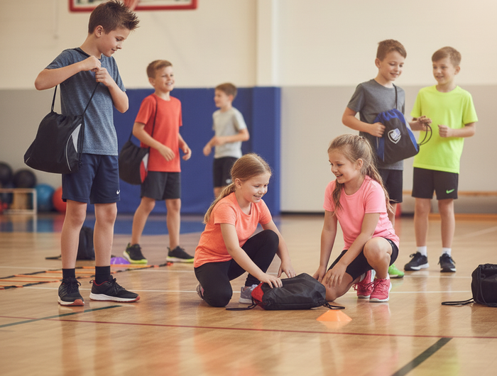 Reflective Sport Cinch bags lifestyle photo with kids sports team
