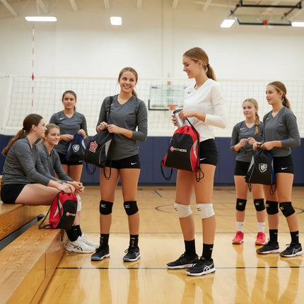 Reflective Sport Cinch bags with volleyball team