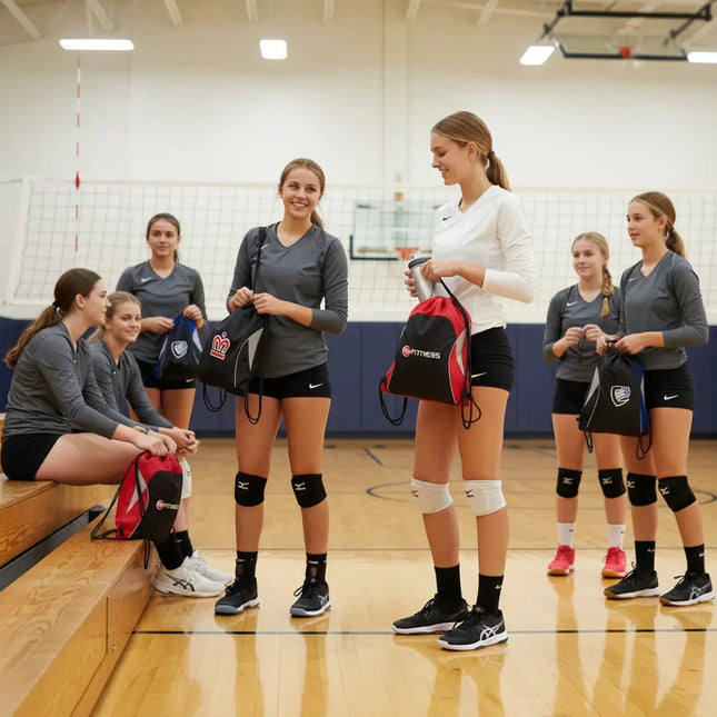 Reflective Sport Cinch bags with volleyball team