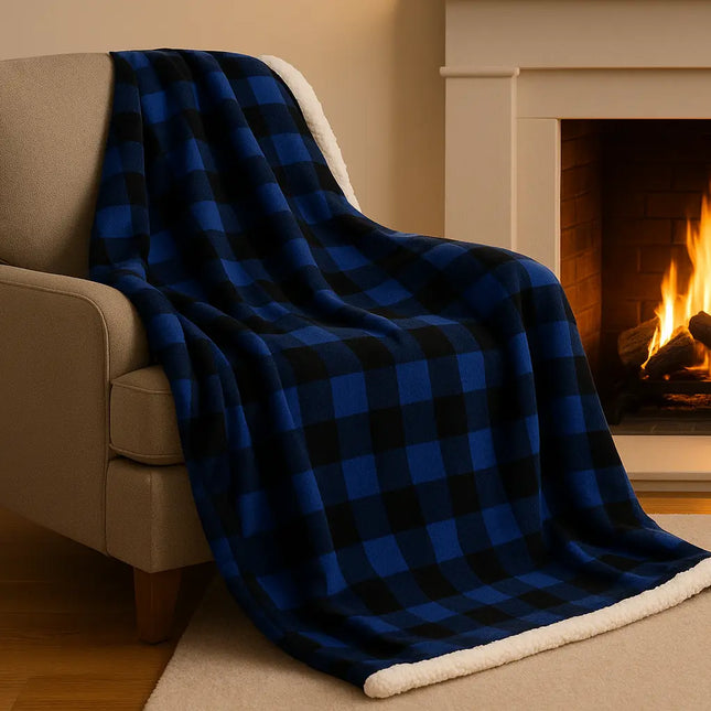 Deluxe Sherpa Throw Blanket- Buffalo Check -B5685 Ecorite