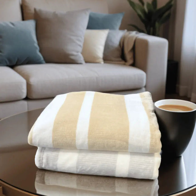 Striped Flannel Fleece Blanket -B5665 - Just Tote Bags