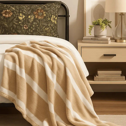 Striped Flannel Fleece Blanket -B5665 - Just Tote Bags