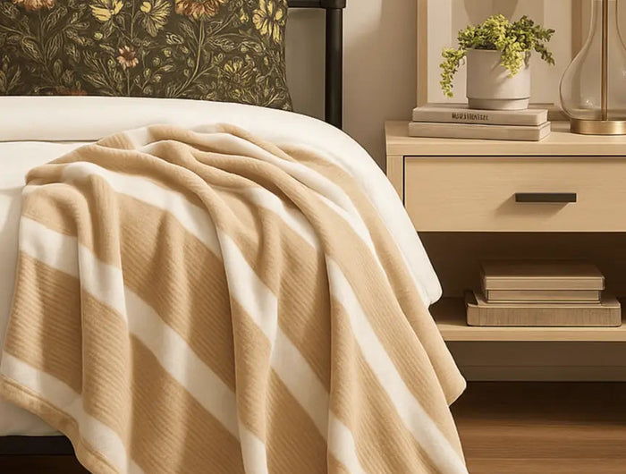 Striped Flannel Fleece Blanket -B5665 - Just Tote Bags