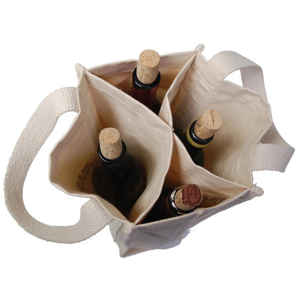 Ecorite Cotton 4 Bottle Wine Tote - B3795 - Just Tote Bags